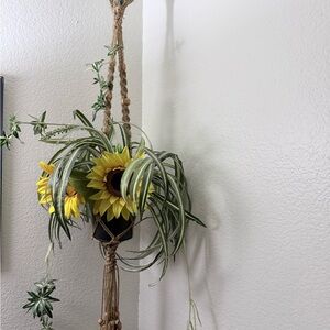 Hanging Macrame Planter with Sunflower Decor
